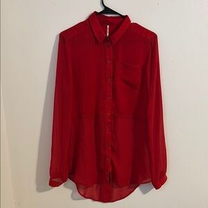 Free People Red Button-Up Blouse